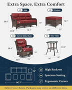 HILLGA Luxury Patio Furniture Set with 6-inch Thick Cushion, Outdoor Couch and High Back Swivel Rocker Patio Chairs, 6PCS Wicker Conversation Set for Deck Yard and Poolside, Burgundy (V2)