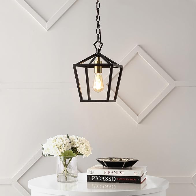 JONATHAN Y JYL7618C Pagoda 8" 1-Light Vintage Farmhouse Iron Chain Pagoda LED Pendant Minimalist, Rustic, Industrial, Classic, Living Room, Dining Room, Bedroom, Foyer, Oil Rubbed Bronze/Brass Gold