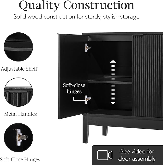 Best Choice Products 2-Door Modern Storage Cabinet, Buffet, Sideboard, Media Cabinet, Cupboard, Entryway Accent Table, Bookcase w/Reeded Panels and Adjustable Shelves – Black
