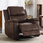 CANMOV Leather Recliner Chair Set of 2, Classic and Traditional Manual Recliner Chair with Overstuffed Arms and Back, Manual Single Sofa with Concealed Cup Holders,Red Brown