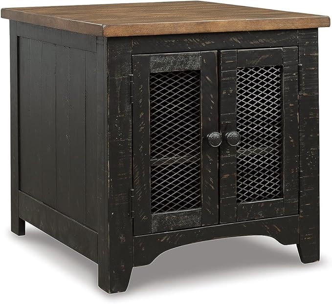 Signature Design by Ashley Valebeck Farmhouse Rectangular End Table with Storage, Distressed Brown & Black Finish
