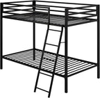 SHA CERLIN Loft Bunk Bed Twin Over Twin Size with Ladder and Guardrail,Heavy Duty Metal Slats Support No Box Spring Needed Small Space Saving Furniture for Bedroom Dorm,Black