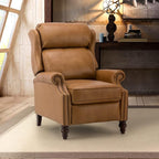 HULALA HOME Genuine Leather Recliner Chair, Traditional Manual Pushback Comfy Seating for Living Room, Thick Cushion & Solid Wood Legs, Wingback Recliner with Nailhead Trim, Camel