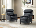 HULALA HOME Genuine Leather Recliner Chair, Traditional Manual Pushback Comfy Seating for Living Room, Thick Cushion & Solid Wood Legs, Wingback Recliner with Nailhead Trim, Navy-S2