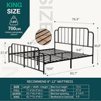 PINJU Metal Platform Bed Frame with Headboard and Footboard, Classic Style, Sturdy Metal Slats, No Box Spring Needed, Easy Installation (Black, King)