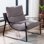 LukeAlon Modern Linen Accent Armchair, Upholstered Living Room Chair with Metal Base Thickened Cushion Single Sofa Chair Comfy Lounge Chair for Bedroom Living Room, Grey