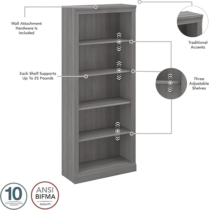 Bush Furniture Saratoga Executive Desk and Bookcase Set in Modern Gray