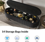 EcoHarbor Living 55.5" Storage Bench Ottoman End of Bed Bench Bedroom Bench, Upholstered Velvet Long Window Bench Large King Size with Gold Legs, Flipping Lid Entryway Footrest (Black)