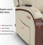 MCombo Power Lift Recliner Chair Sofa with Massage and Heat, Adjustable Headrest for Elderly People, Solid Wood Armrest, USB Ports, Side Pockets, Faux Leather 7917 (Cream White, Medium)