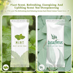 50 Pcs Moist Towelettes Individually Wrapped Scented Disposable Face Towels Essential Oil Infused Moist Terry Cotton Towel for Use Hot or Cold Travel Body Spa (Mint, Eucalyptus Leaves)