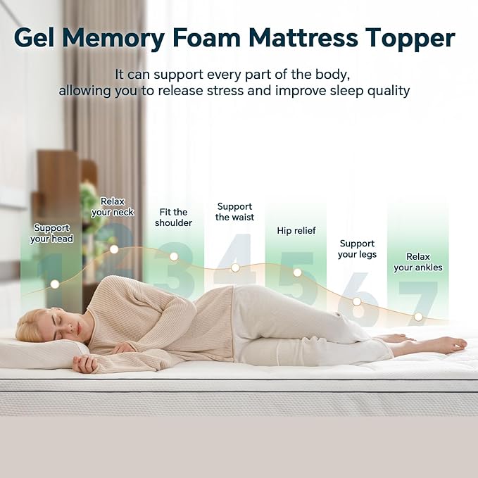Firm Memory Foam Mattress Topper Queen Size - Dual Layer 3 Inch Cooling Gel Memory Pad and 1 Inch Pillow Top Mattress Cover for Back Pain - 60" x 80" x 4"
