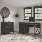 Bush Furniture Key West 54W Computer Desk with Storage and 2 Drawer Lateral File Cabinet in Dark Gray Hickory