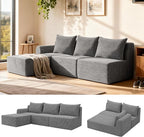 JSLOVE Modular L-Shape Sectional Sofa with Chaise, 3 Seat Movable Boneless Cloud Couch in One Box, Sofa Couch Bed with Ultra-Soft Corduroy Fabric, No Assembly Required for Living Room, Bedroom(Grey)