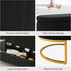 EcoHarbor Living 55.5" Storage Bench Ottoman End of Bed Bench Bedroom Bench, Upholstered Velvet Long Window Bench Large King Size with Gold Legs, Flipping Lid Entryway Footrest (Black)