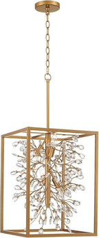 Possini Euro Design Carrine Light Brass Gold Pendant Chandelier Lighting 15 1/4" Wide Modern Clear Crystal Accents 4-Light Fixture for Dining Room House Home Foyer Kitchen Entryway Bedroom Living