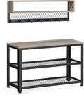 VASAGLE Coat Rack Shoe Bench Set, Hall Tree with Bench, Entryway Furniture, Multifunctional, Dot Coat Hooks, 2-Tier Shoe Rack, Industrial Style, for Entryway, Hallway, Heather Greige ULCR073K02