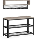 VASAGLE Coat Rack Shoe Bench Set, Hall Tree with Bench, Entryway Furniture, Multifunctional, Dot Coat Hooks, 2-Tier Shoe Rack, Industrial Style, for Entryway, Hallway, Heather Greige ULCR073K02
