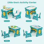 INFANS Kids Adjustable Table & Chair Set with Drawing Board for 3+, Toddler Activity Desk for Drawing with Storage Shelf, Non-Slip Pads, Watercolor Pens & Eraser, Indoor Art/Study Furniture (Green)