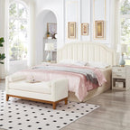 24KF Velvet Fabric Upholstered King/California King Headboard with Nail Trims, Modern Vertical Channel Design with Curved King Headboard, 6052-K-Cream