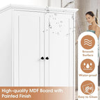 P PURLOVE Bathroom Storage Cabinet with 2 Doors and 4 Drawers,Tall Bathroom Cabinet Standing,Wood Freestanding Bathroom Cabinet for Kitchen,Living Room,White