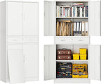 BESFUR Metal Cabinet, Garage Storage Cabinet with Drawer and Adjustable Shelves for Garage, Office, School - White