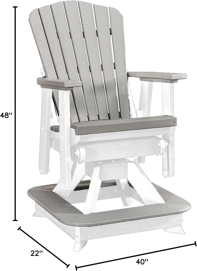 DutchCrafters Slat Fan Back Poly Balcony Adirondack Swivel Glider with Footrest Outdoor Patio Chair (White & Light Gray)