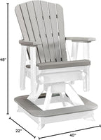 DutchCrafters Slat Fan Back Poly Balcony Adirondack Swivel Glider with Footrest Outdoor Patio Chair (White & Light Gray)