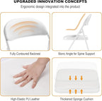 6 Pack White Folding Chairs with Padded Cushion for Outside, Portable Stackable Commercial Metal Foldable Chairs with Steel Frame for Home Events Office Wedding Party, 350lbs Capacity