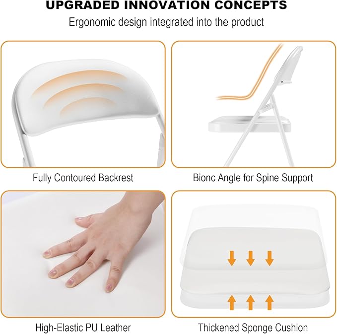 18 Pack White Folding Chairs with Padded Cushion for Outside, Portable Stackable Commercial Metal Foldable Chairs with Steel Frame for Home Events Office Wedding Party, 350lbs Capacity