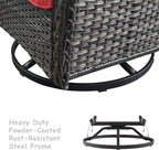 HUMMUH 3-Piece Swivel Rocking Rattan Chair Outdoor, Patio Bistro Furniture Conversation Set, Cushioned Wicker Chair with Glass Coffee Table