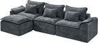 Hobestluk 120" Cloud Modular Sectional Couch 3-Seater Sofa with Ottoman L Shaped Sofa with Removable Cover Large Sofa Couch for Living Room (Blue Grey, 3-Seater Sofa with One Ottoman)