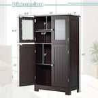 COSTWAY Bathroom Storage Cabinet, Wooden Linen Storage Organizer Cupboard with Doors & Adjustable Shelf, Freestanding Floor Cabinet for Living Room, Kitchen, Entryway, Office (Brown)