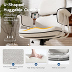 Fabric Office Chair with Granular Linen, Mid Back Vintage Desk Chair with Wheels and Wide Arms, Mid Century Modern Home Office Desk Chairs with Molded Cotton Seat Cushion, Adjustable Height, White