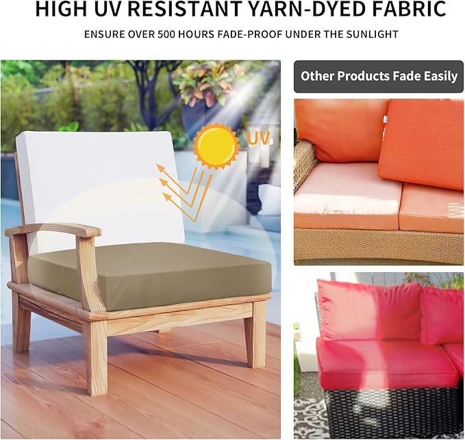 Easy-Going Waterproof Patio Cushion Covers 20x18x4 inch 2 Pack Replacement Non-Slip Outdoor Seat Cushion Slipcover with Zipper. Camel
