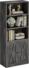 IRONCK Industrial Bookshelves and Bookcases with Doors 11.8 in Depth Floor Standing 5 Shelf Display Storage Shelves Bookcase Home Decor Furniture for Home, Office, Living Room, Bedroom