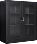 SISESOL Black Metal Storage Cabinet with Doors and Shelves,36 inch Locking Display Cabinet with Acrylic Doors,Office Cabinets with Lock,Sideboard Cabinets for Home Office,Living/Dining/Utility Room,