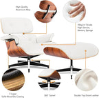 Top Grain Leather, Mid Century Chaise Lounge Chair and Ottoman, Modern Chair Classic Design, Heavy Duty Base Support for Living Room Study Lounge Office, Palisander-White