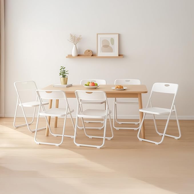 40 Pack White Plastic Folding Chairs, Indoor Outdoor Portable Stackable Commercial Seats with Steel Frame for Home Office Wedding Party Events Kitchen Dining, 350lb Capacity