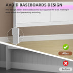 Modern Wooden Headboard with Storage, LED Light, Power Outlets, 2 USB Ports, Black, Skirting Groove (White, Queen)