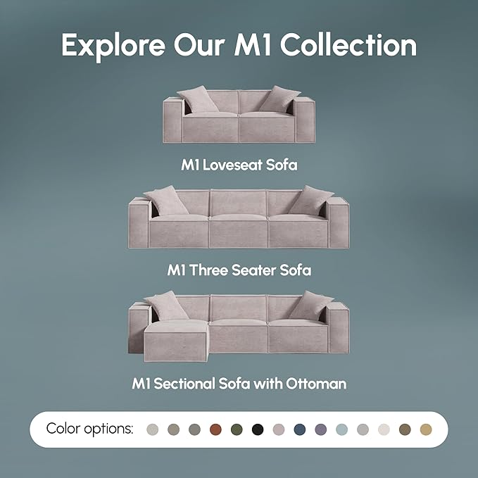 ROVE LAB M1 Sectional Sofa with Ottoman- Sectional Couches for Living Room, Sustainable 3 Seat Couch, One Person Assembly, High Density Foam (Copper Tan)