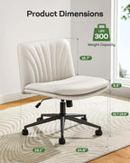 Marsail Armless-Office Desk Chair with Wheels: PU Leather Cross Legged Wide Chair,Comfortable Adjustable Swivel Computer Task Chairs for Home,Office,Make Up,Small Space,Bed Room, Gray Beige