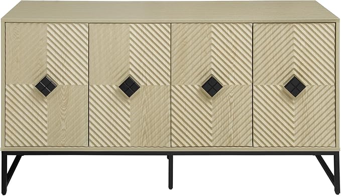 Sideboard Buffet Cabinet with Storage - Accent Storage Cabinet with Doors, Wood 4 Doors Cabinet with Metal Legs, 60" Buffets & Sideboards, Modern Credenza for Living Room (Natural)