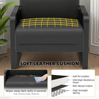 Faux Leather Accent Chair with Flip Up Tray Table Soft Backrest Side Pocket for Living Room Office Bedroom Leather Accent Chair, Black