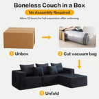 101" Boneless Couches for Living Room, Cloud Couch Sectional with Oversized Chaise, Modular Sectional Sofa Memory Foam Couch in a Box, Fluffy Corduroy Sofa for Living Room (Black)