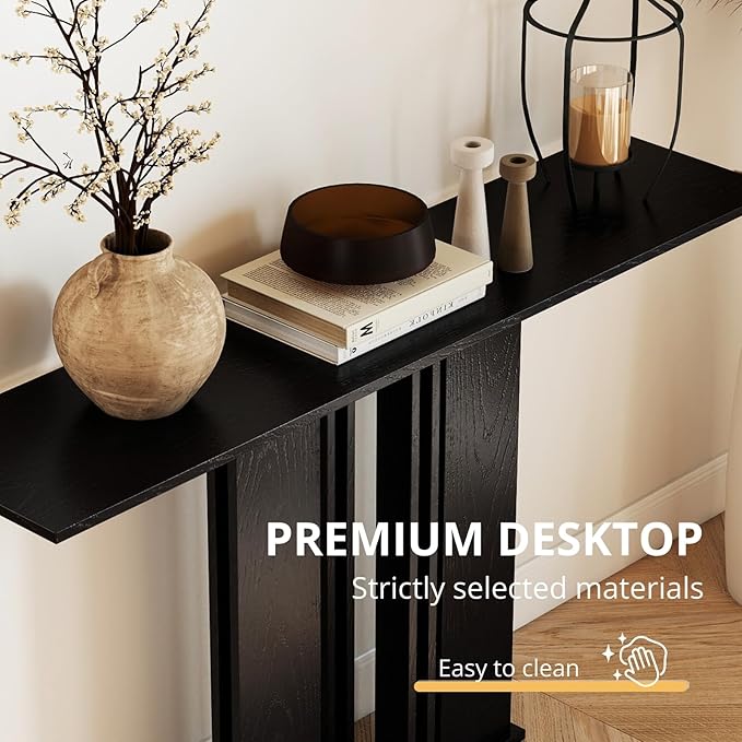 HEAH-YO 51" Console Table, Rustic Wood Entryway Table, T-Shape Narrow Sofa Tables Behind Couch for Hallway, Entrance, Foyer, Living Room, Black