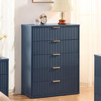 Fluted 5 Drawers Dresser for Bedroom, 41" Tall Modern Chest of Drawers with Metal Handle,Navy Blue Wood Drawer Organizer for Bedroom, Living Room, Hallway, Entryway