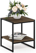 FURINNO Camnus Modern Living 2-Tier End Table, Columbia Walnut, 15.9 in x 15.75 in x 18 in