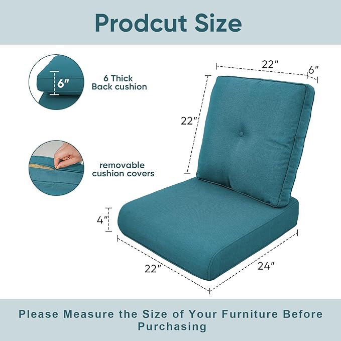 Patio Chair Cushions 4 Packs - Outside High Back Thick Water-Resistant Cushion 22x24 with Zipper Cover for Outdoor Glider Rocking Chairs Loveseat Couch – Peacock Green/Buckle