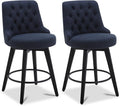 Watson & Whitely Modern Swivel Bar Stools, Performance Fabric Upholstered Counter Height Bar Stool with Back, Solid Wood Legs, 26" H Seat, Set of 2, Insignia Blue