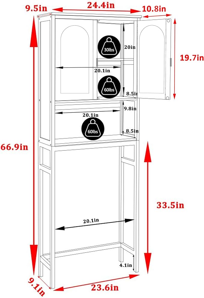 Bamboo Over-The-Toilet Storage Shelf with Inverted U-Shaped Doors, Rattan Surface Bathroom Freestanding Space Saver Organizer with Shelves, Natural